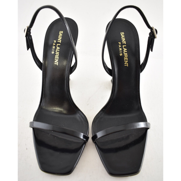 Saint Laurent Opyum 110 Black Leather YSL Logo Heel Slingback Strap Sandal 41 - Picture 7 of 16
